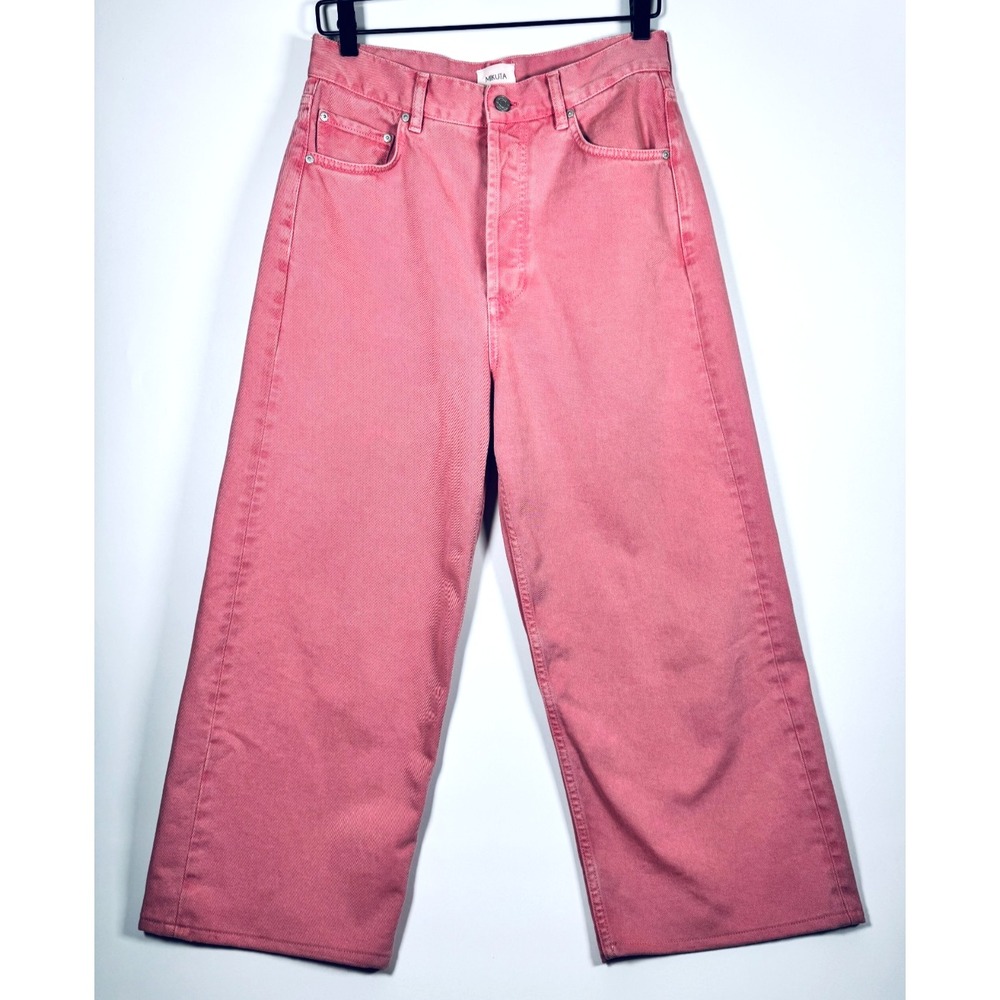 Mikuta Pink Baggy Jeans Women 27 Low Rise Wide Leg Washed Pink Denim Oversized